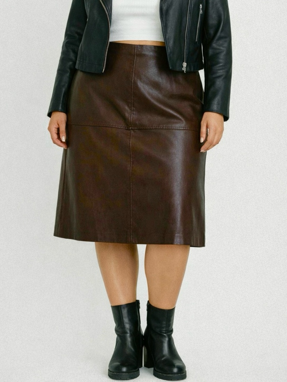 Vintage 90s 100% Leather Nygard Knee-Length Skirt